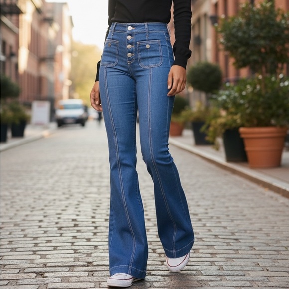 NEW•XXL•Zen Bohemian The Ultimate Chic Modern Flare Legged Jeans - Picture 5 of 14